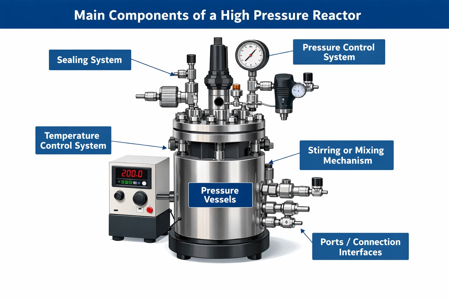 Main components of a high pressure reactor
